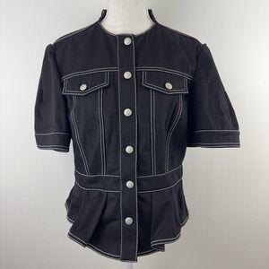 Alexander McQueen Women's Black Short Sleeve Peplum Jacket Size 10